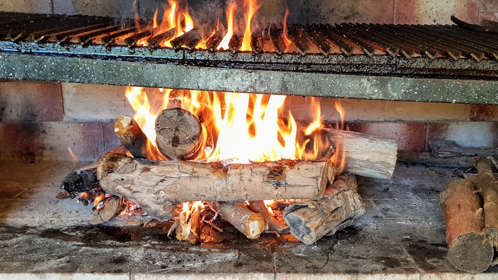 burning firewood on fire pit