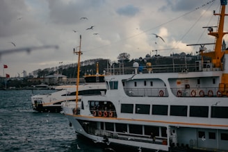 a large white boat floating on top of a body of water
