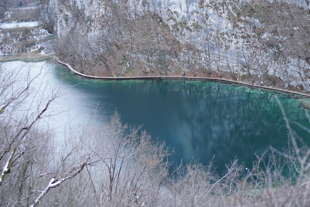 a large body of water surrounded by trees