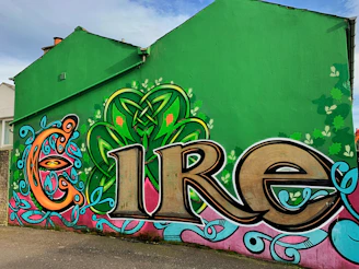 green yellow and red graffiti spelling out Eire