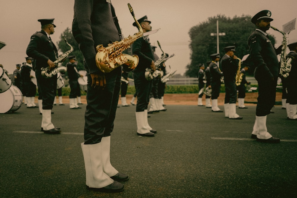 a group of men in uniform playing instruments