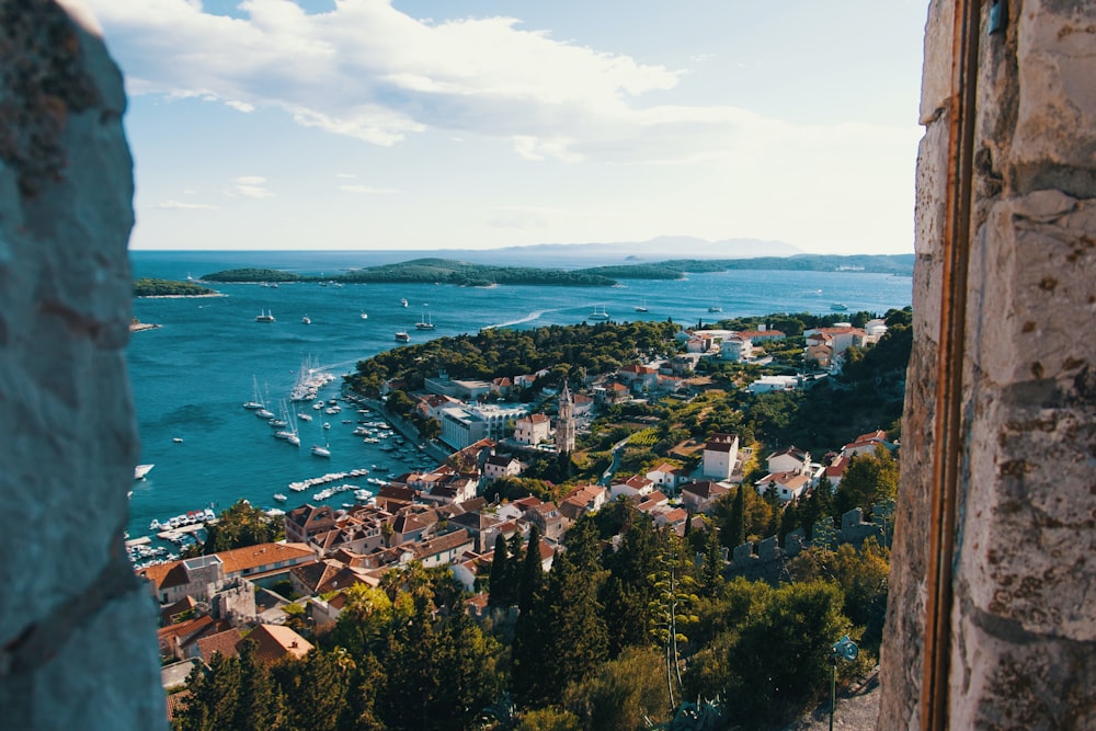 aerial view of city near body of water during daytime