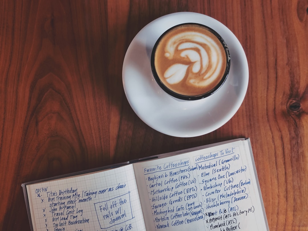 white ceramic cup with saucer on brown wooden table, Journaling with Coffee