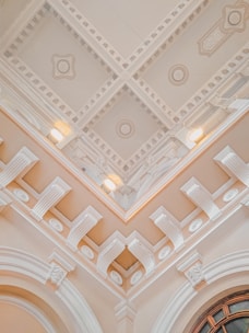 Ceiling with decorative plaster moldings and LED lights