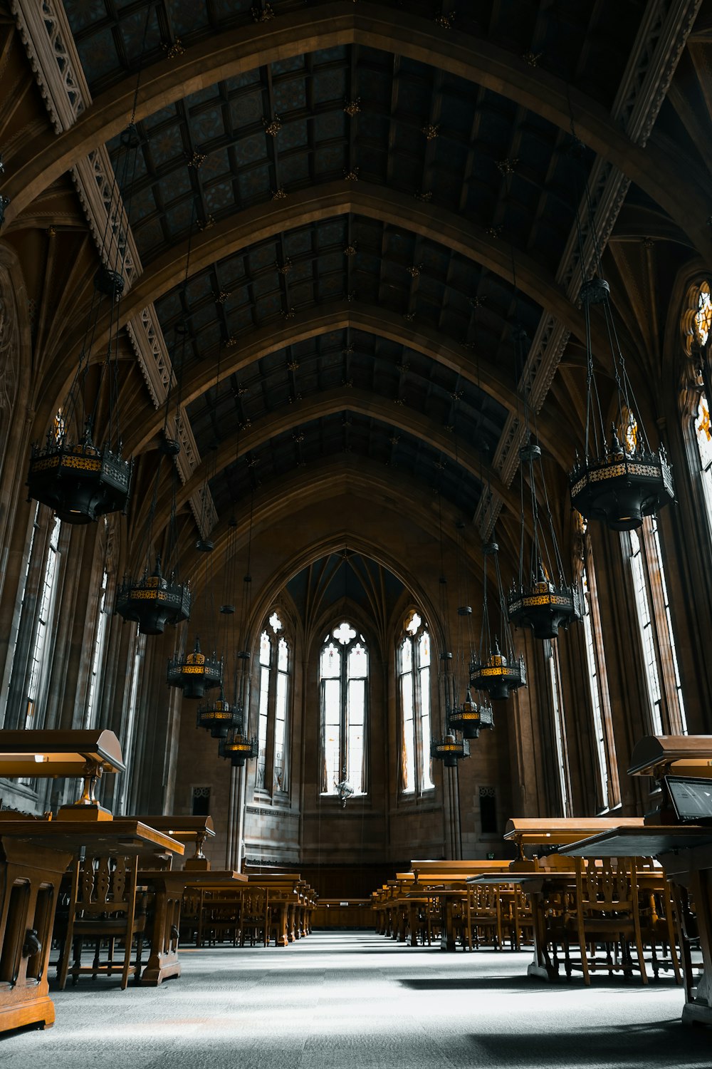 a large room with a bunch of tables in it