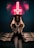 A woman with long hair sits on a cushioned surface with her hands bound by rope. She is wearing a dark dress and a headpiece resembling spikes. In the background, a neon sign with an inverted cross is prominently displayed, casting a reddish glow.