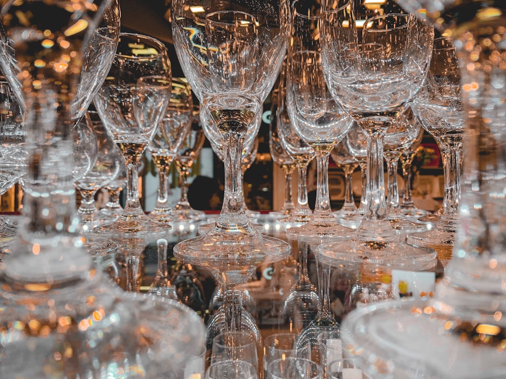 clear wine glasses on table