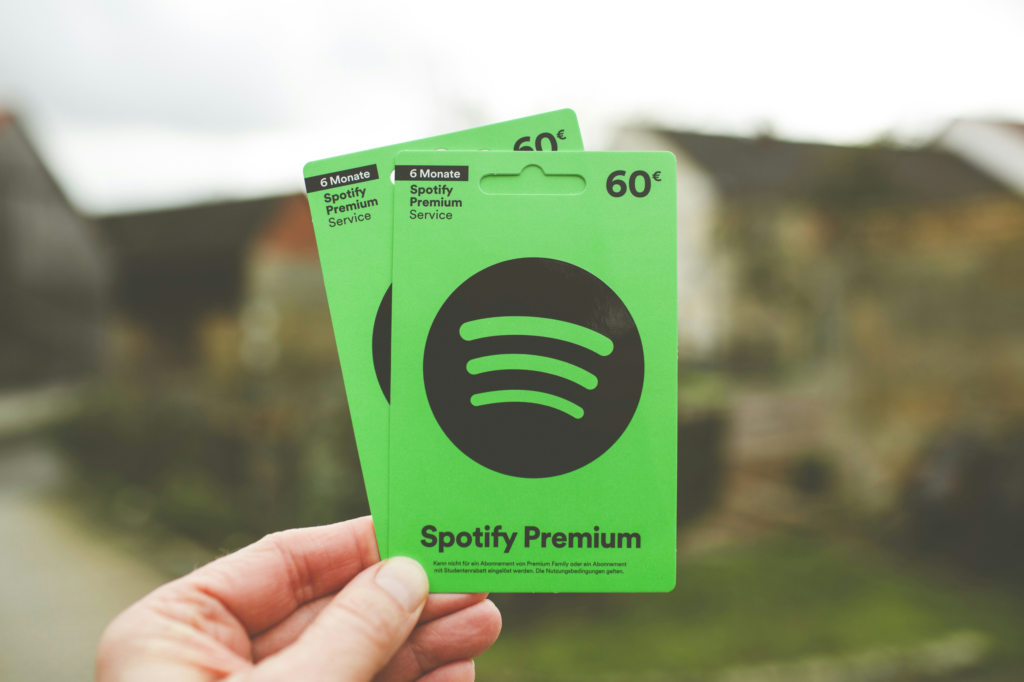 "Two Spotify Premium 60 \u20ac gift cards"