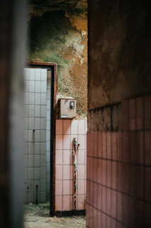 Bathroom with old tiles and fixtures prior to remodeling