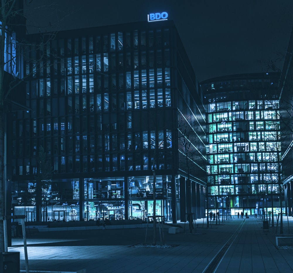 black and white building during night time