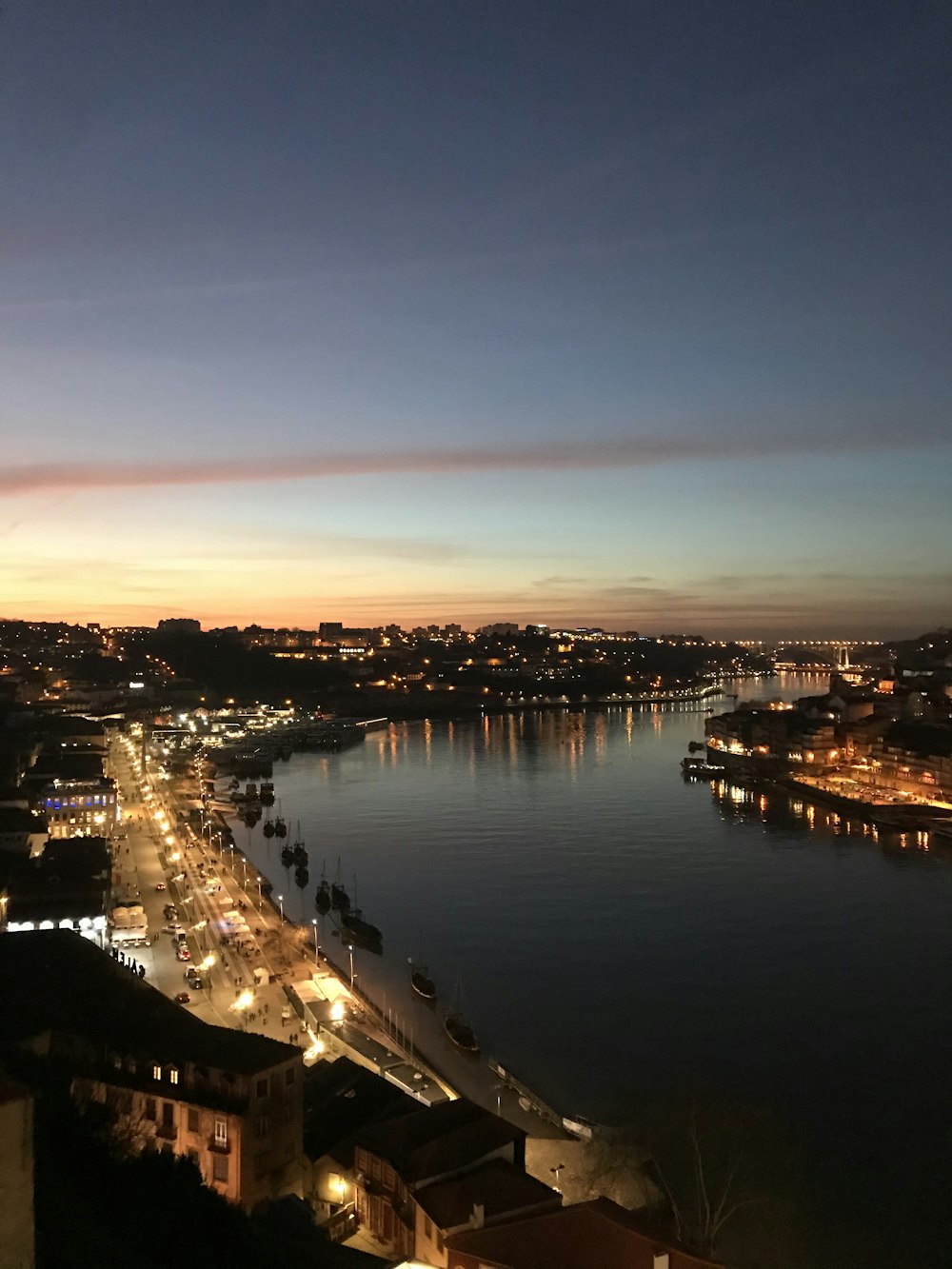 city skyline during night time