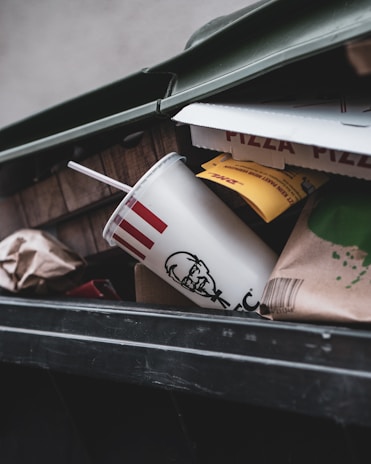 A close-up view of a residential trash container for organic waste.