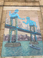 Abstract artwork of a bridge symbolizing the career transition journey, in the brand’s blue and orange colors.