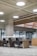 An open office space with several black swivel chairs placed around a long wooden table with light grey carpet on the floor. The ceiling design features exposed pipes and round white ceiling lights which create a modern, industrial look. Large glass walls line one side of the room.
