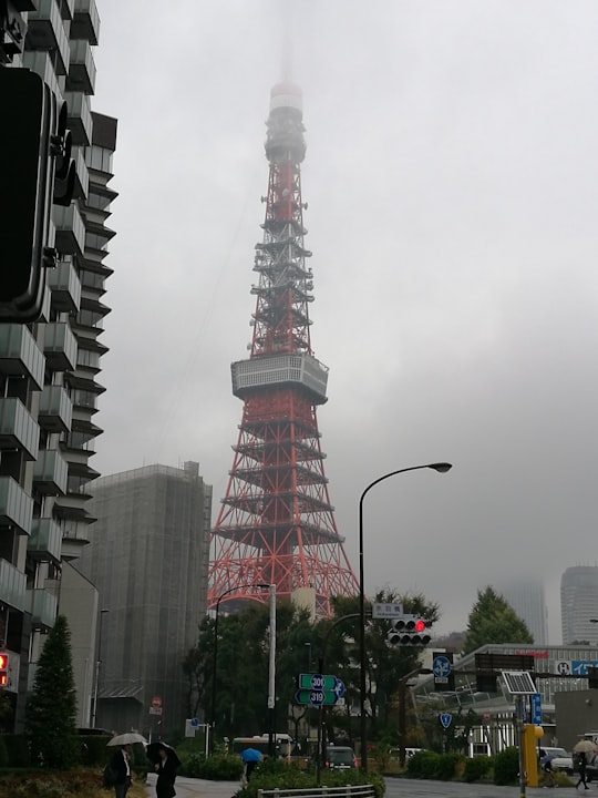 red and white tower under white clouds during daytime in Shiba Park Japan