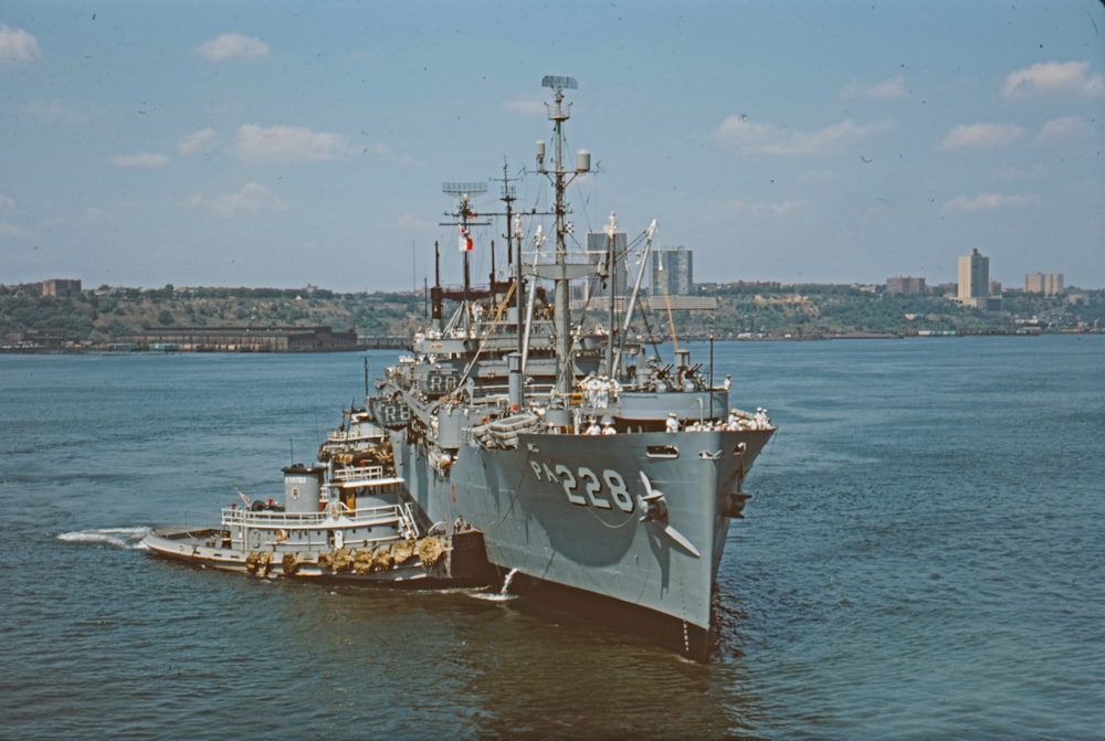 a large ship in the middle of a body of water