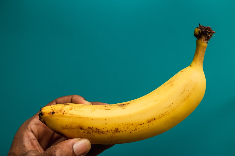 a person holding a banana in their hand