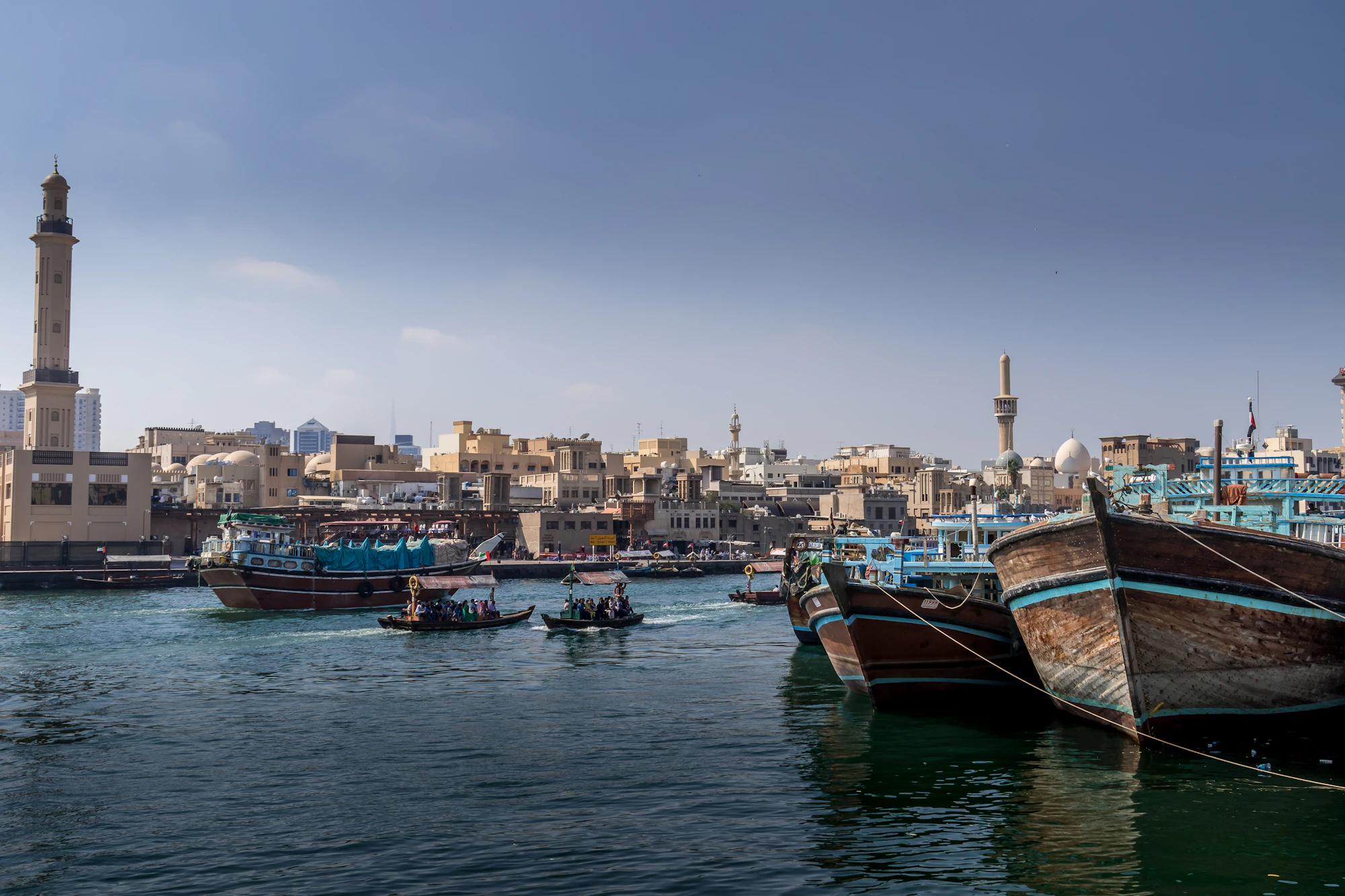 Boats moored on Dubai Creek
