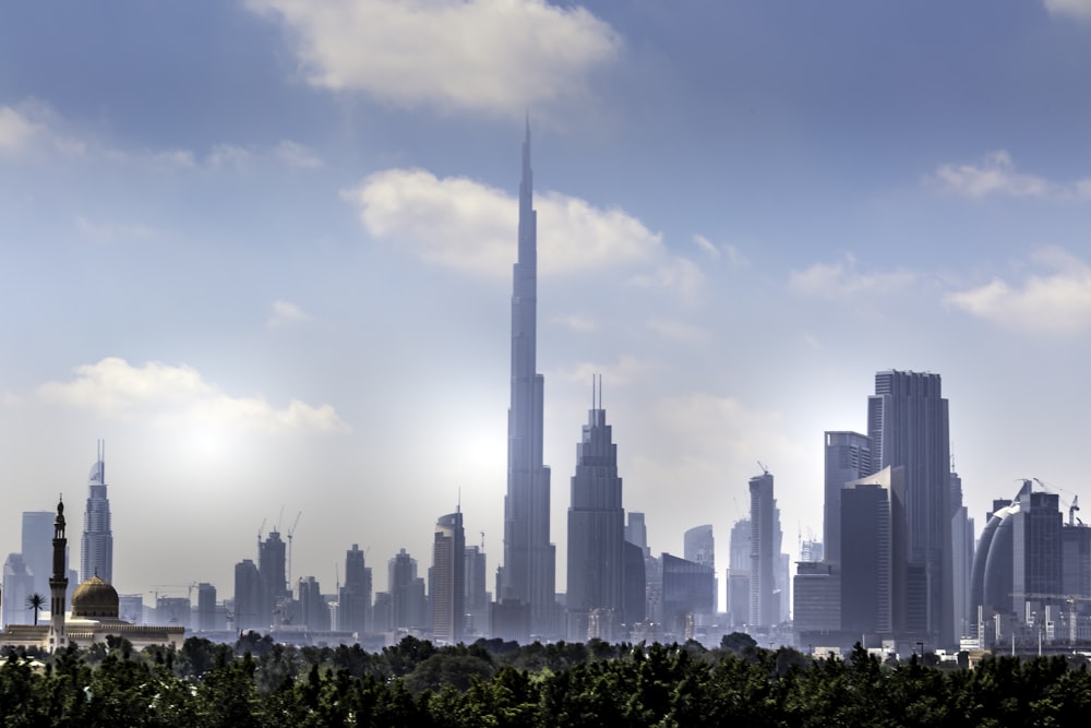 a view of a city with tall buildings