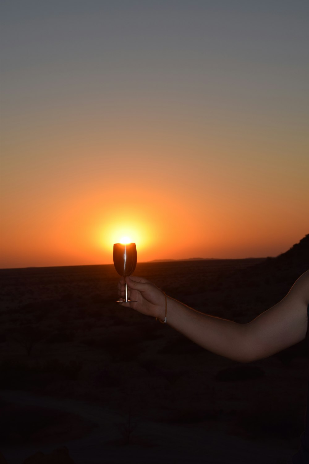 person holding a wine glass during sunset
