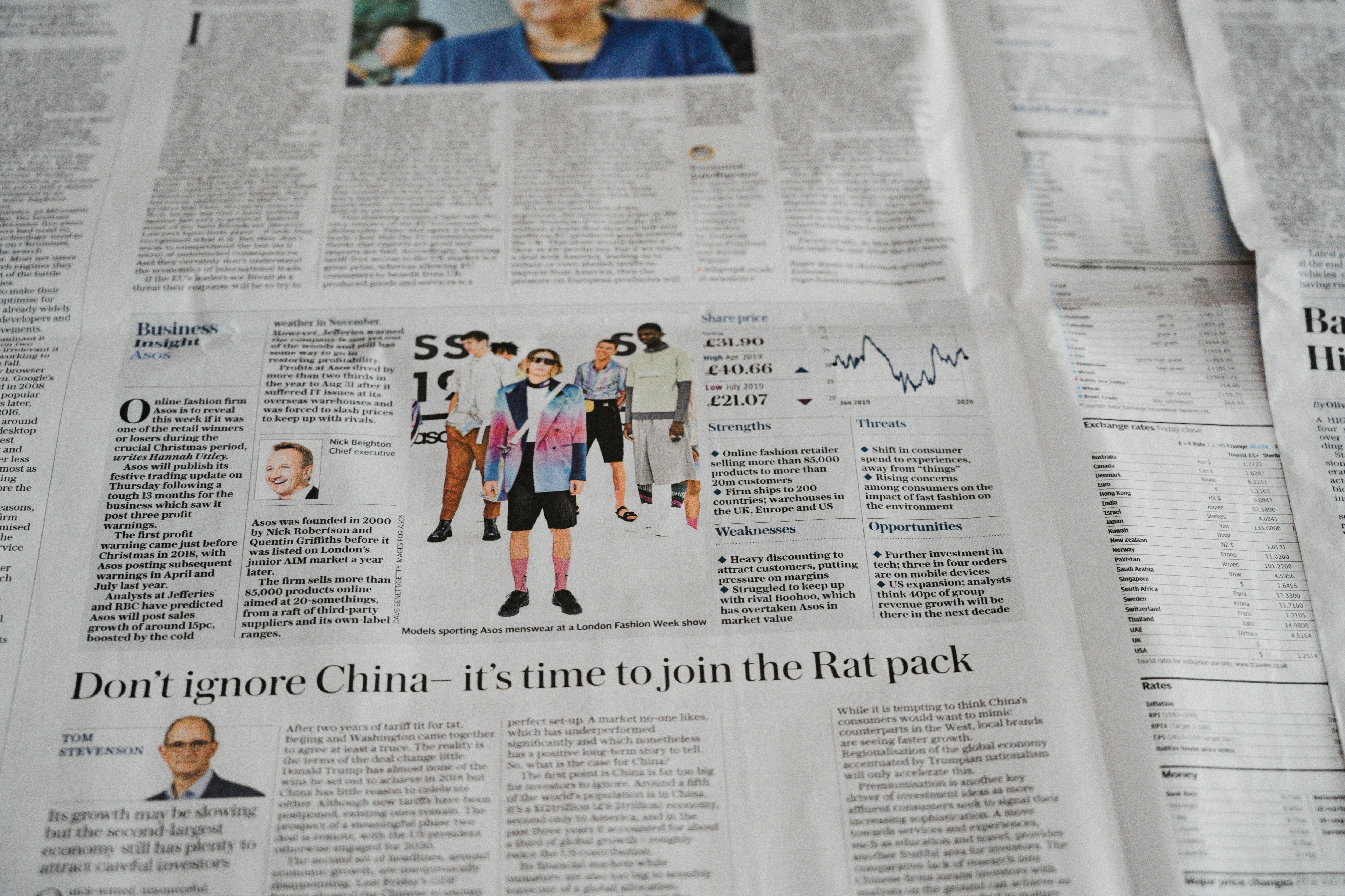 Business section of a newspaper