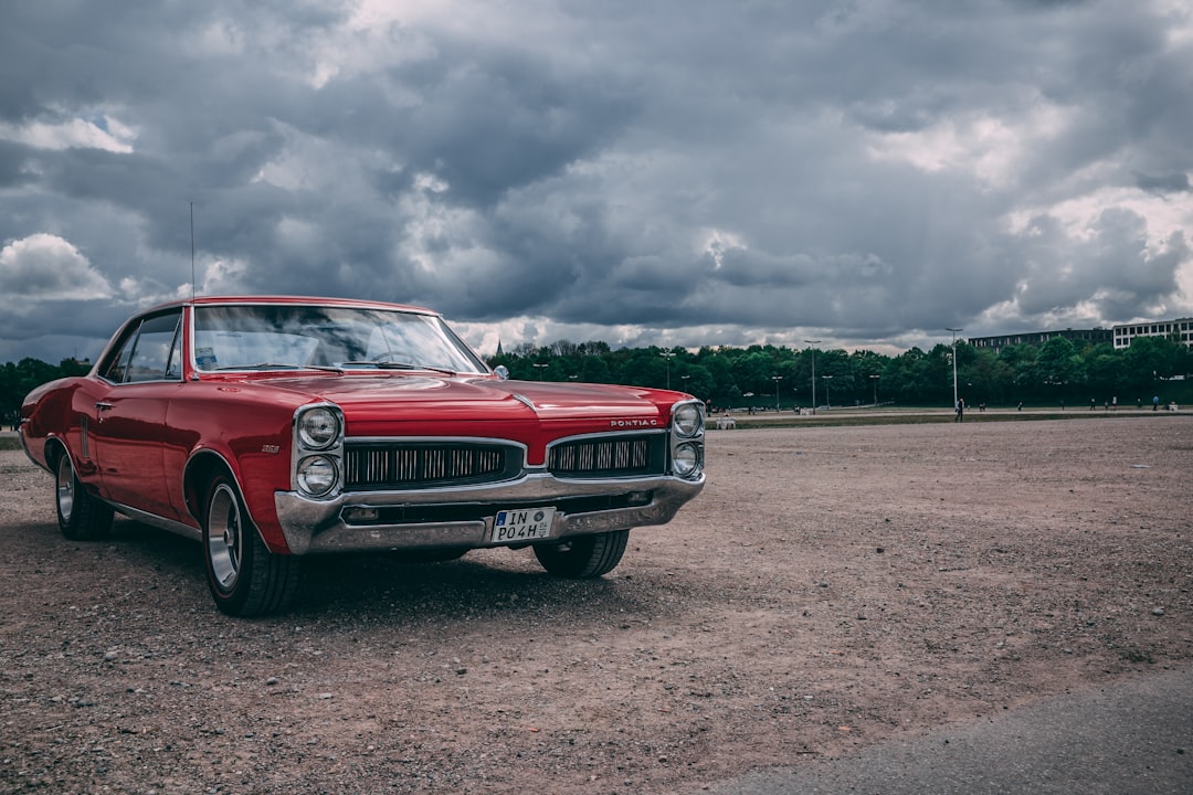 red car on brown field under cloudy sky during daytime