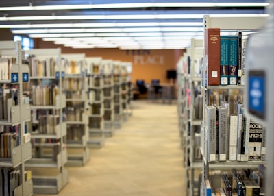 books on shelves in library