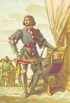a painting of a man in a suit of armor