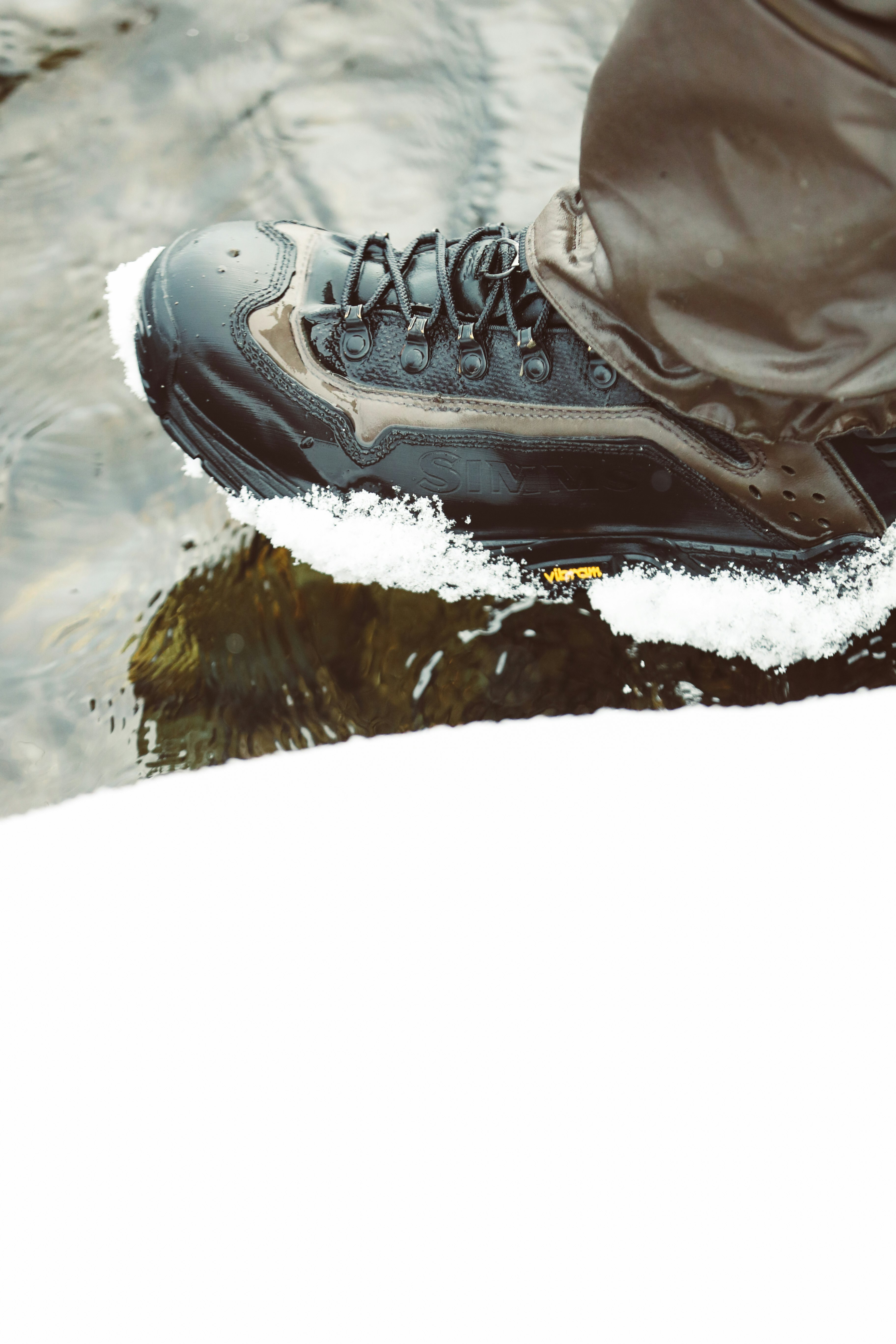 Frozen fishing boot.