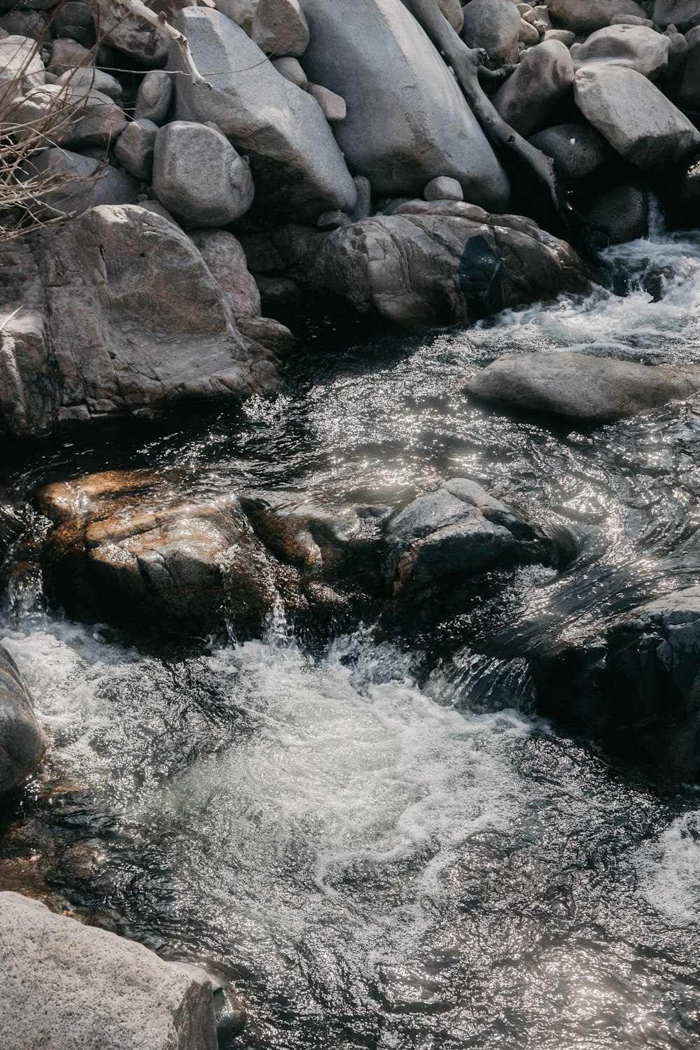 Graue Felsen auf dem Fluss während des Tages