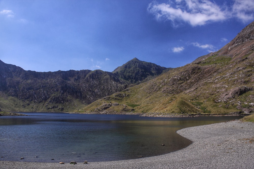 green and brown mountains beside body of water under blue sky during daytime