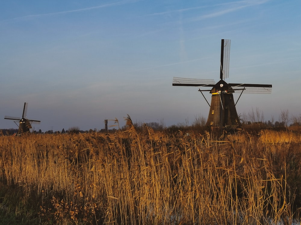 windmill on brown grass field during daytime