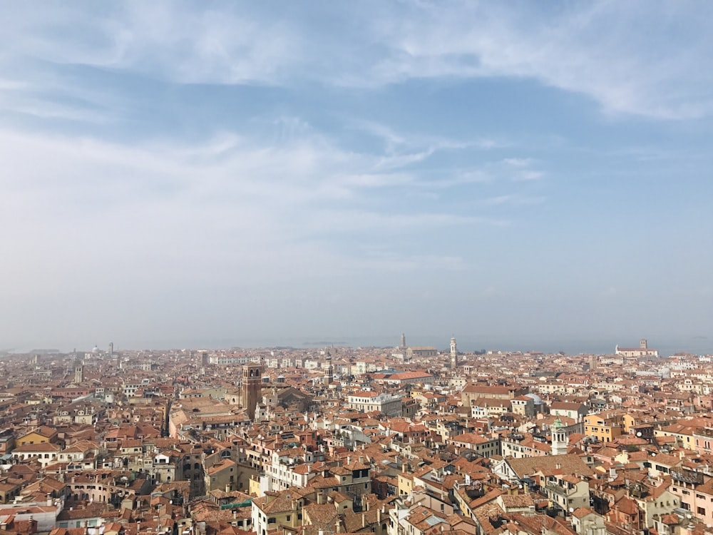 aerial view of city buildings under cloudy sky during daytime