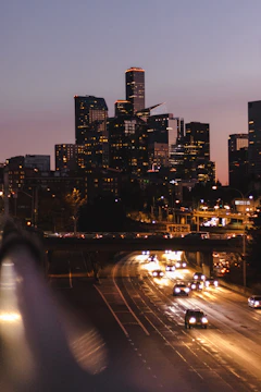 City skyline of Frankfurt at dusk with business lights
