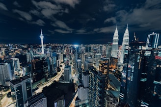 city skyline during night time