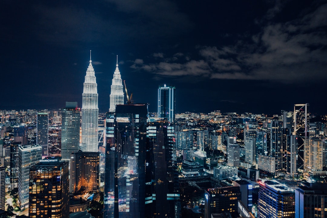 city skyline during night time