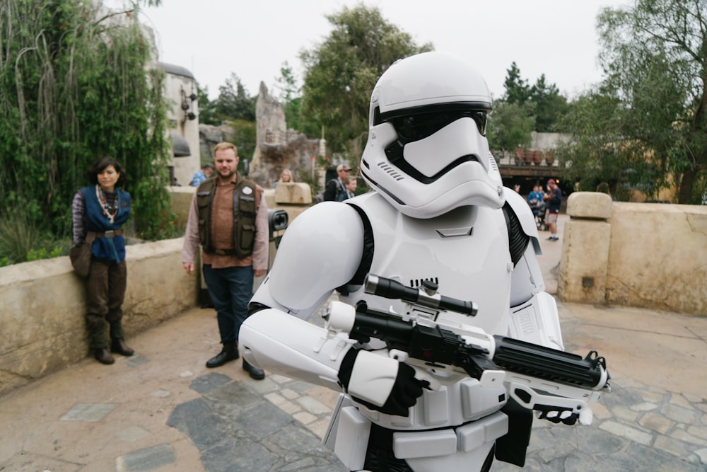 star wars storm trooper holding rifle