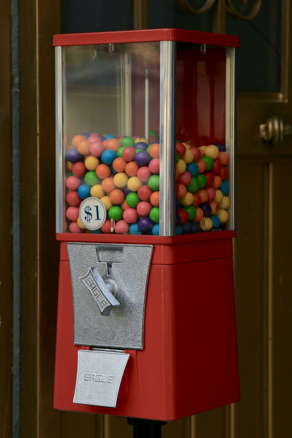 red and white candy dispenser