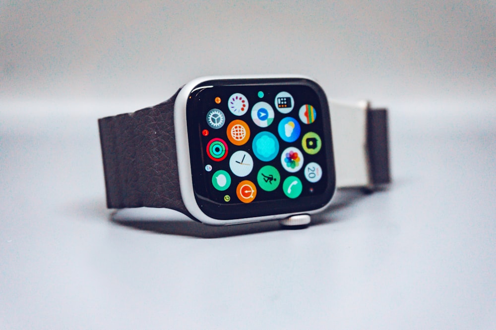 Refurbished Apple watch with the screen on.