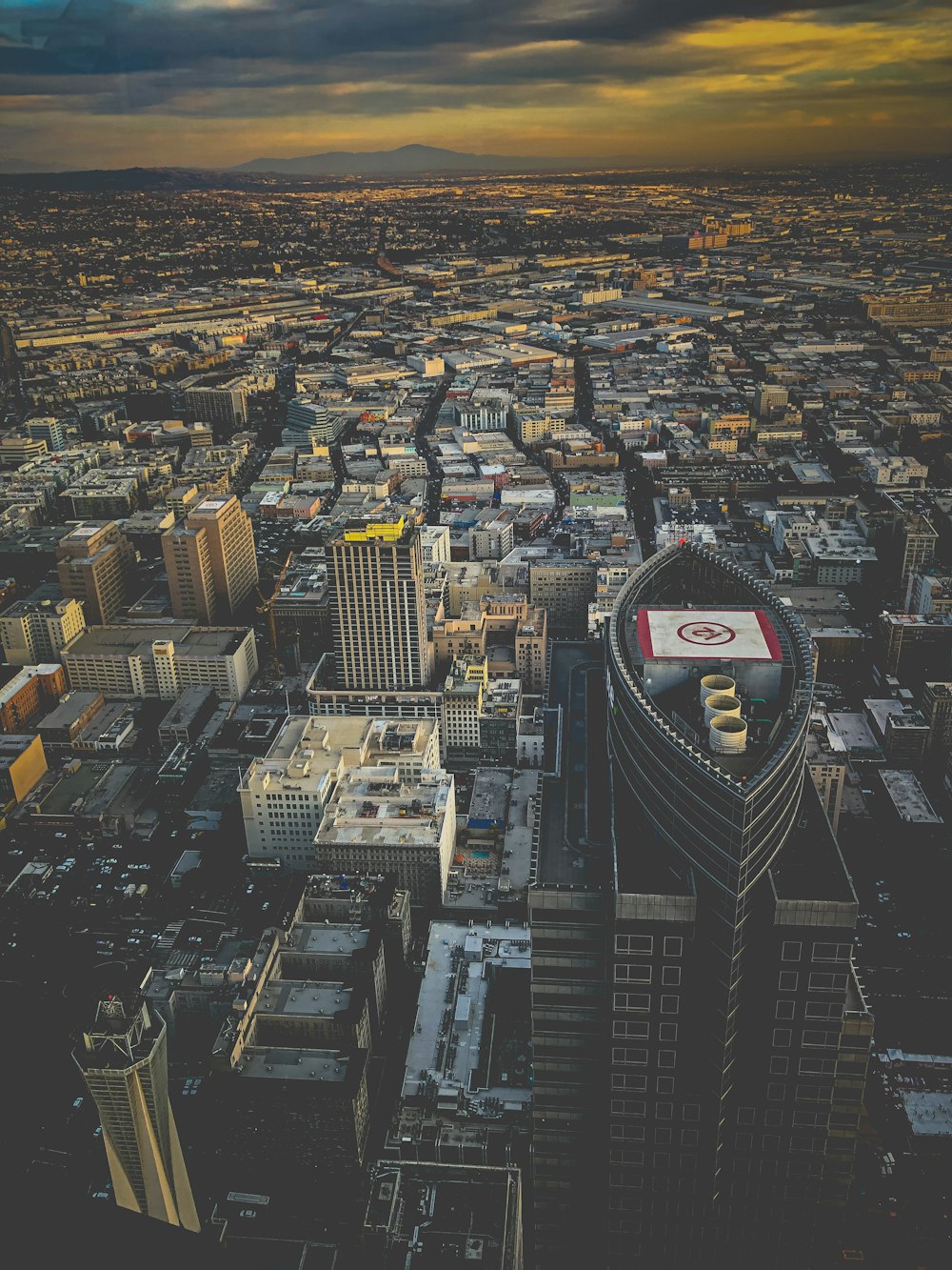 aerial view of city buildings during night time