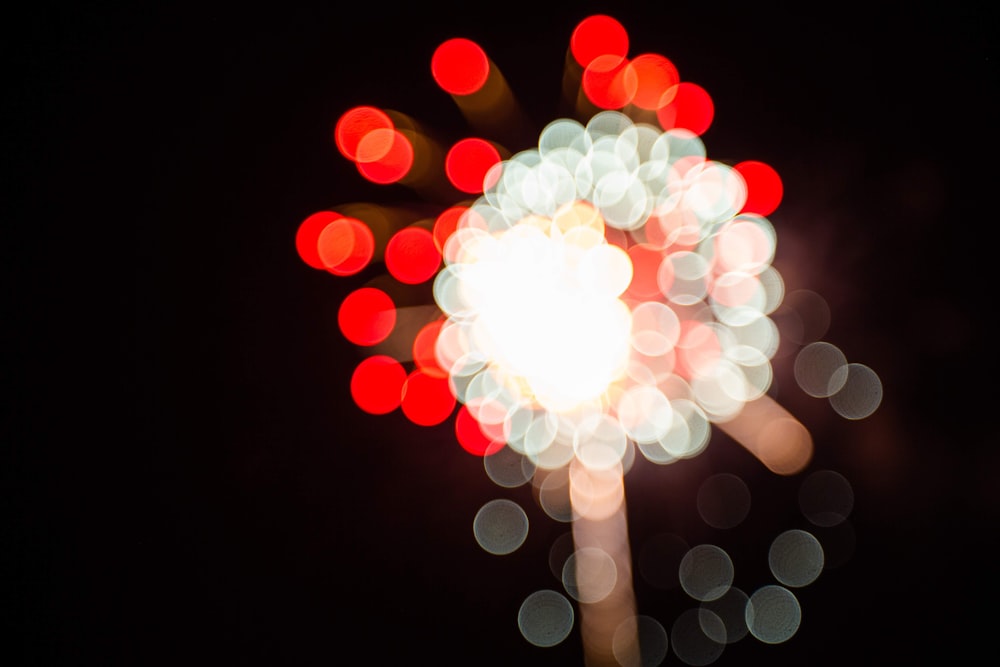 red and white bokeh lights