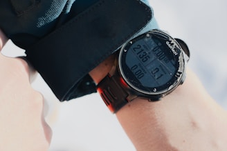 black and red digital watch