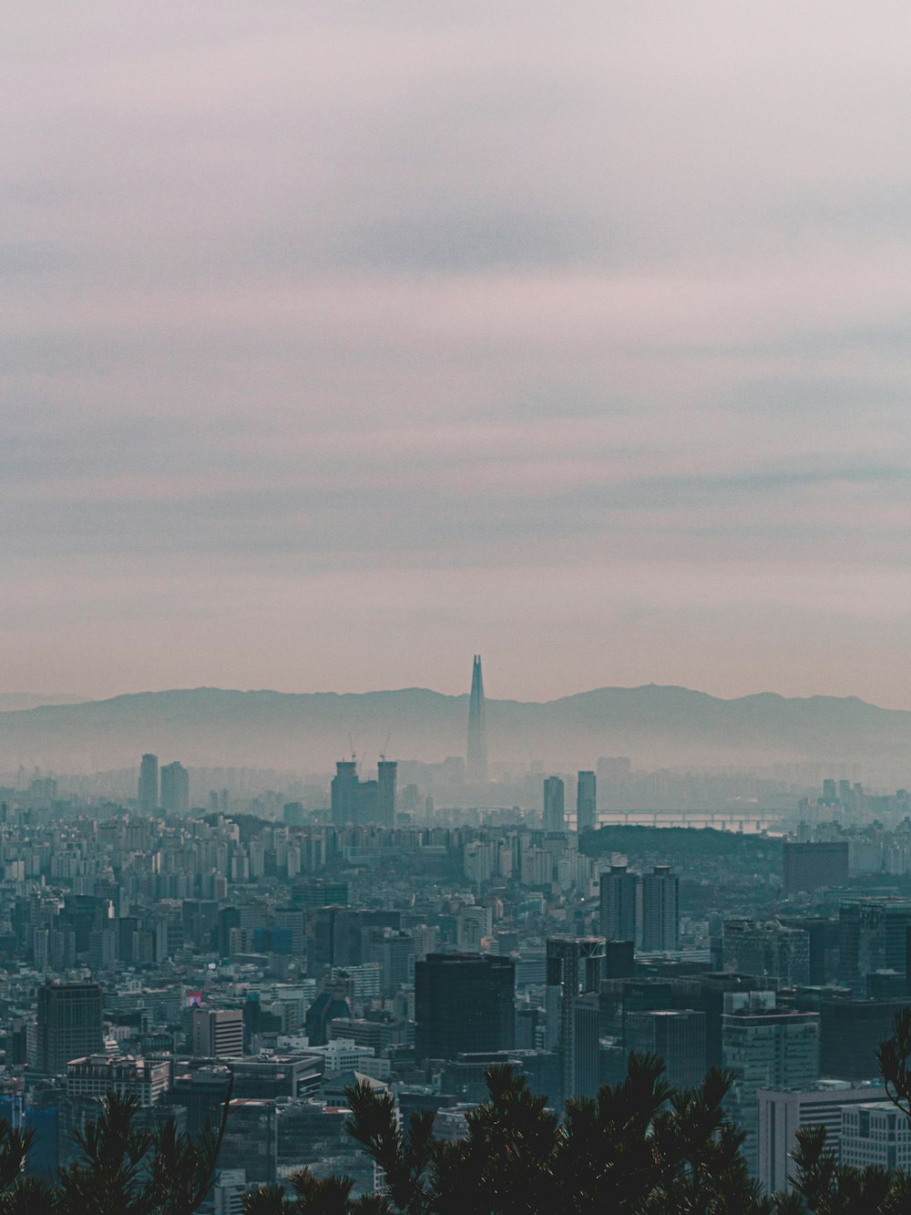 city skyline under white sky during daytime