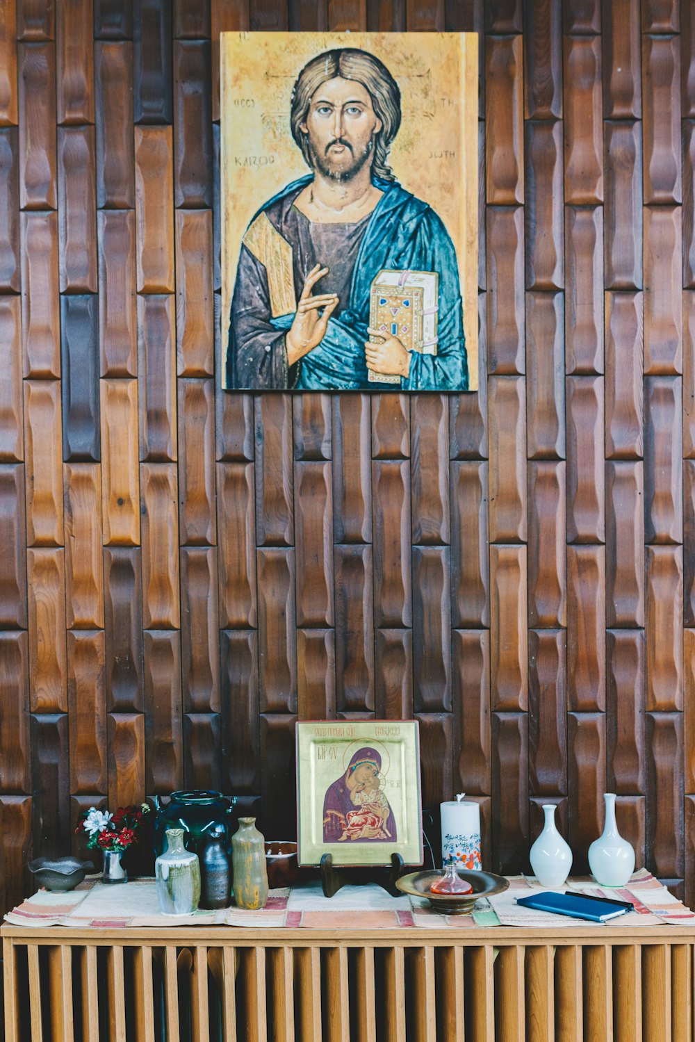 Jesus Christ Painting On Brown Wooden Wall Photo Free Human