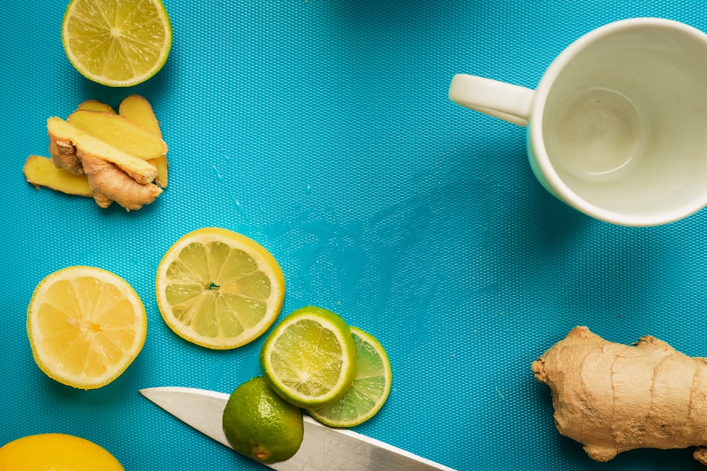 sliced lemon on white ceramic mug