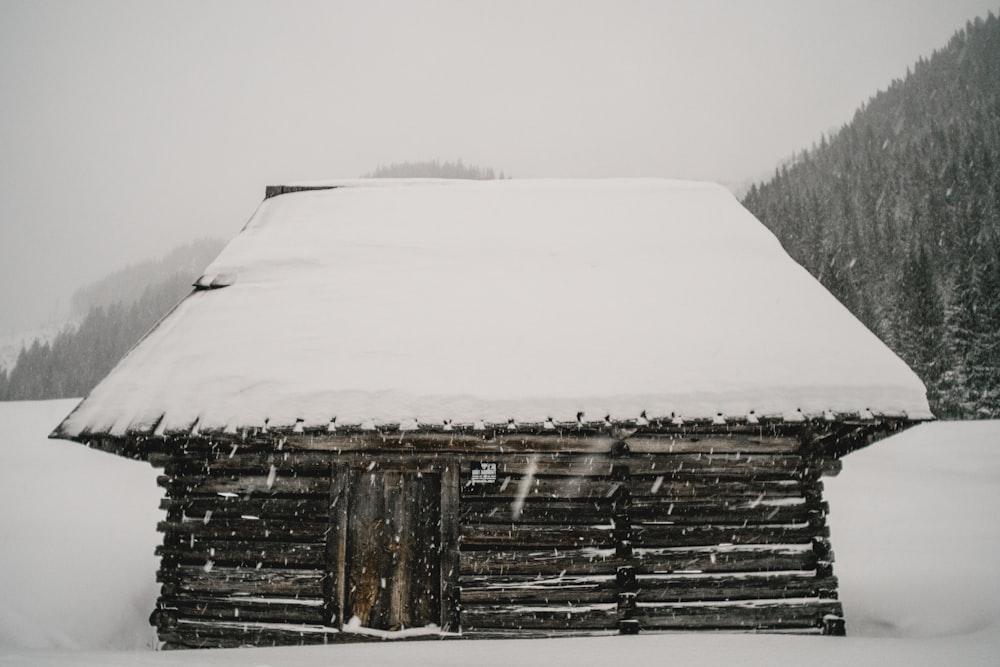 staccionata in legno marrone ricoperta di neve