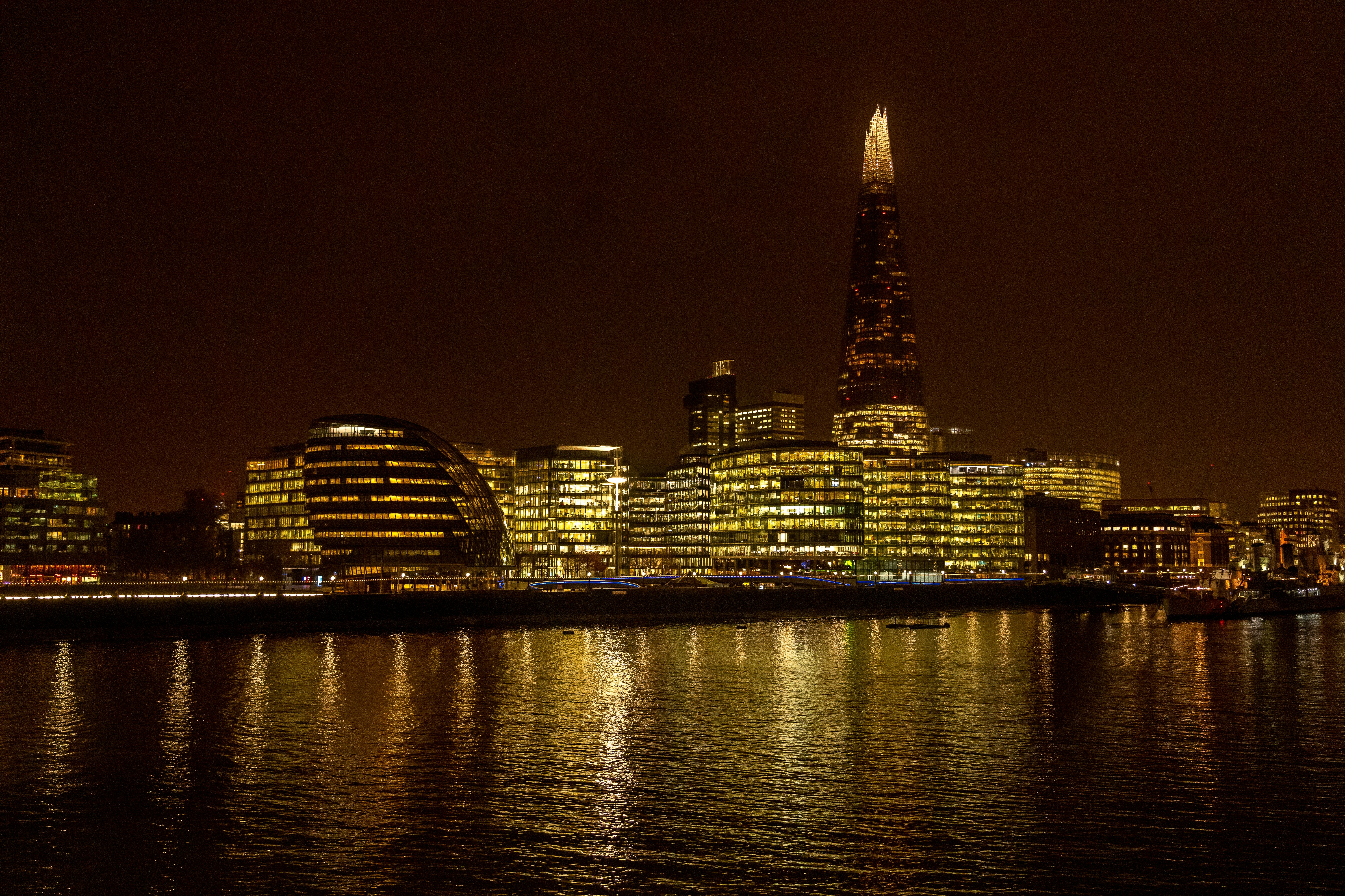 city skyline during night time