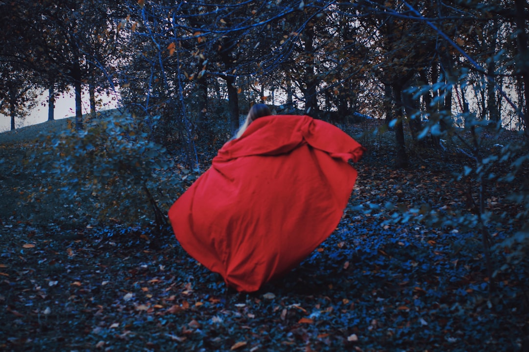 red textile on brown leaves