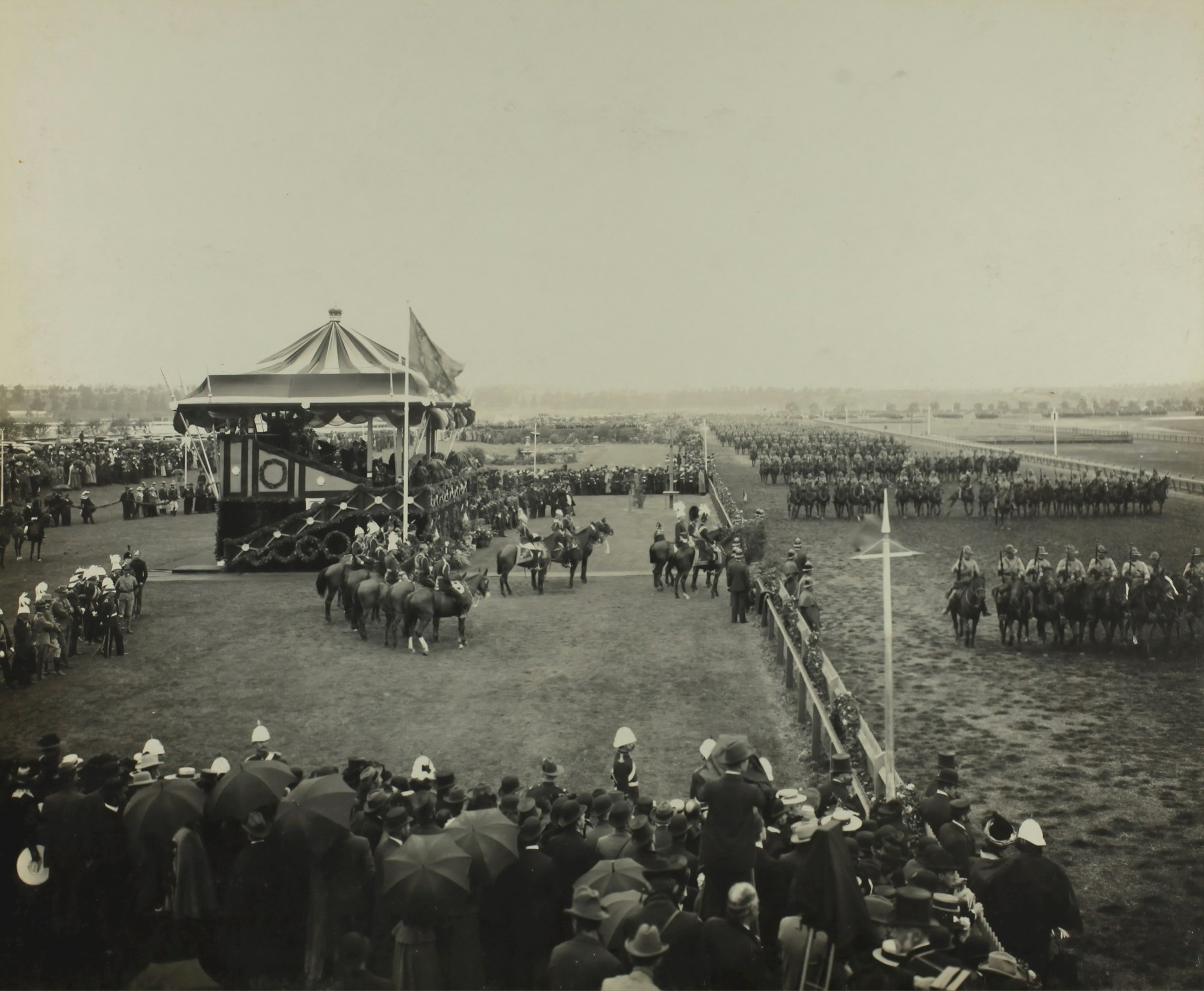 Federation Celebrations, 'The Royal Review at Flemington Racecourse, Mounted Rifles Marching Past', Melbourne,