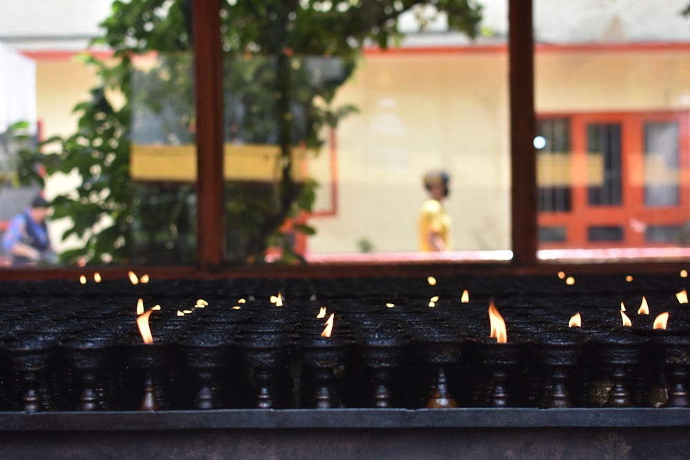 candles on black candle holder